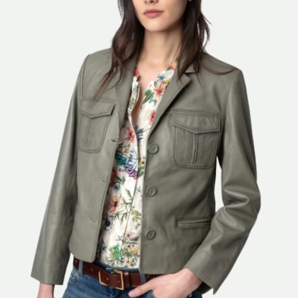 Zadig & Voltaire Liam Leather Jacket – ArmyGreen (S) NWT